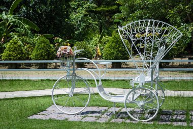 White bicycles in the back garden.