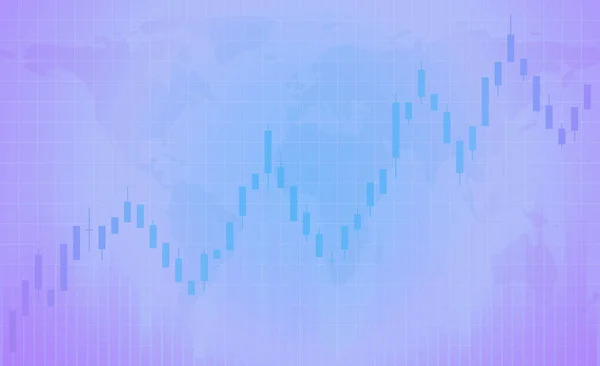 Gráfico de velas forex, mercado de ações. Fundo roxo com grade . —  Vetores de Stock