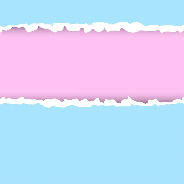 Pastel rosa y azul textura de papel desgarrado en la parte superior e inferior de la hoja . — Vector de stock