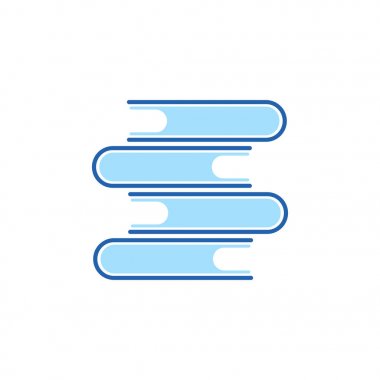 Mavi renklerde kitapların vektör doğrusal illüstrasyon. Bir yığın ders kitabı.