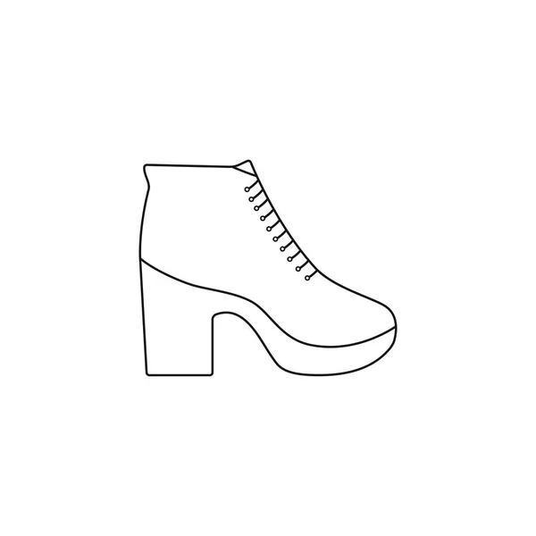 Női cipő magas talppal. Bokacipő. Vonal fekete cipő egy fehér elszigetelt háttér lapos stílusban. — Stock Fotó