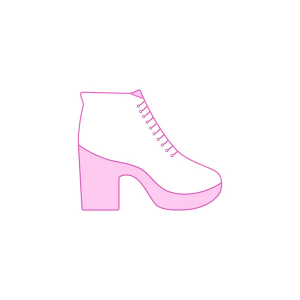 Damskor med höga sulor. Ankelstövlar. Linje rosa skor på en vit isolerad bakgrund i platt stil. — Stockfoto