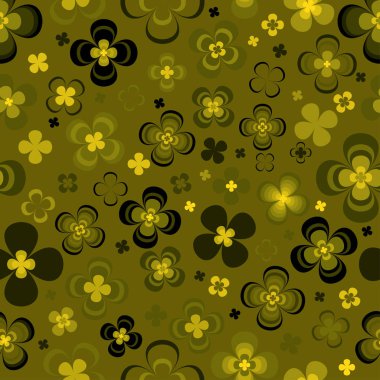 Bir zeytin arka plan üzerinde soyut sarı ve yeşil çiçekler. Dikişsiz desen.