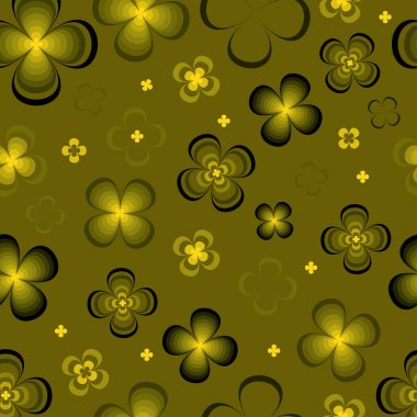 Bir zeytin arka plan üzerinde soyut sarı ve yeşil çiçekler. Dikişsiz desen.