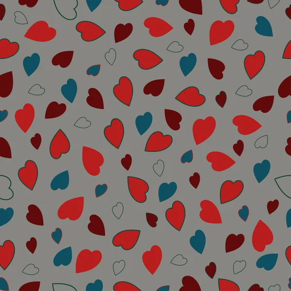 Red and blue hearts on a gray background.Seamless pattern. — Stock Photo, Image