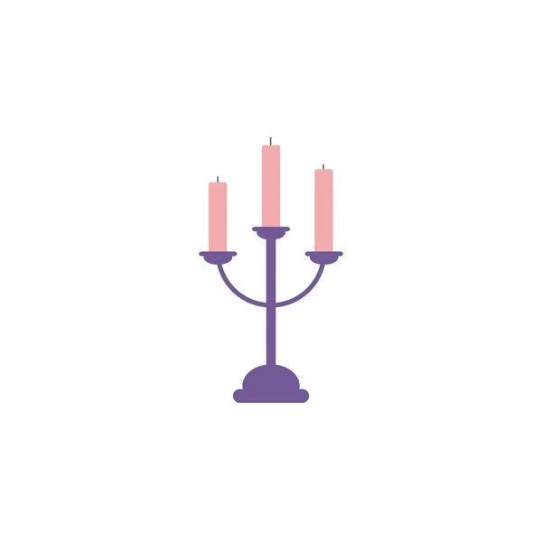 Candlestick with three candles.Illusion on an isolated white background in a flat modern style in purple-tone tones.