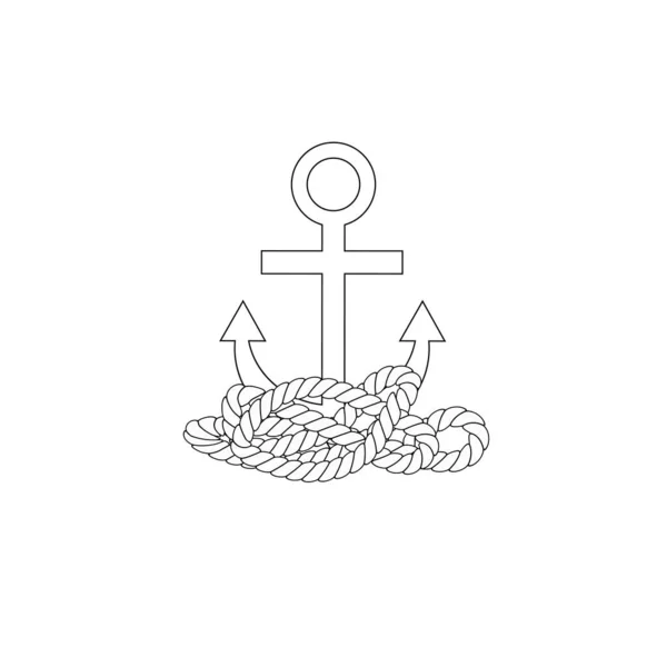 White anchor icon with rope on white background. Anchor on a white isolated background. — 스톡 사진