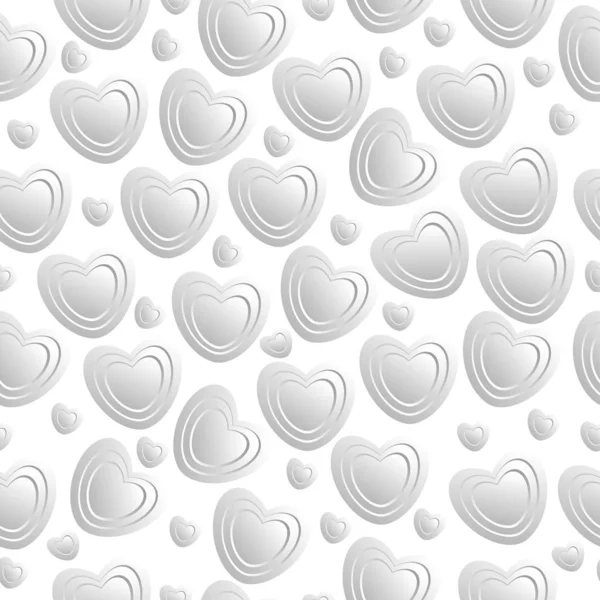 White metallic hearts on a white background.