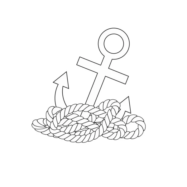 White anchor icon with rope on white background. Anchor on a white isolated background. Line icon. — 스톡 사진