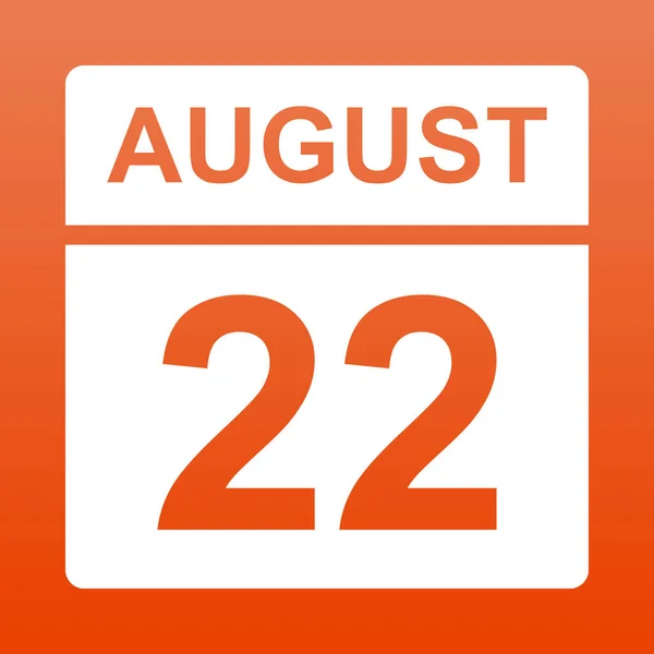 22 agosto. Calendario bianco su sfondo colorato. Giorno sul calendario. Ventidue di agosto. Semplice illustrazione vettoriale . — Vettoriale Stock