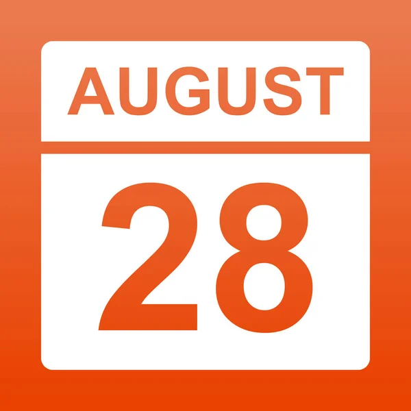 28 agosto. Calendario bianco su sfondo colorato. Giorno sul calendario. Ventiotto di agosto. Semplice illustrazione vettoriale . — Vettoriale Stock