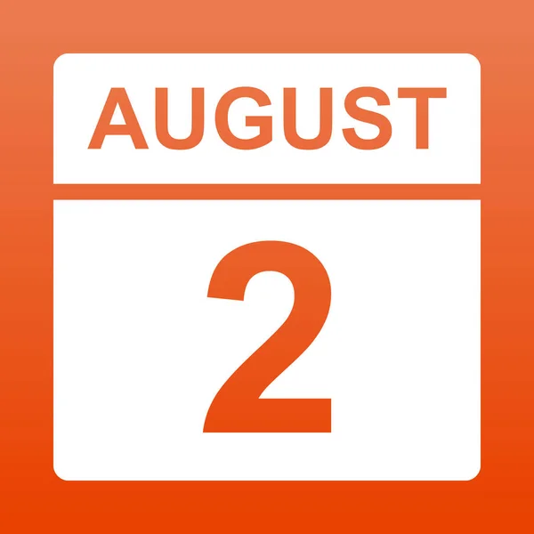2 agosto. Calendario bianco su sfondo colorato. Giorno sul calendario. Secondo agosto. Semplice illustrazione vettoriale . — Vettoriale Stock