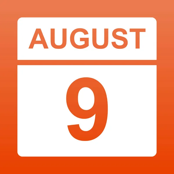 Le 9 août. Calendrier blanc sur un fond coloré. Jour sur le calendrier.9 août. Illustration vectorielle simple . — Image vectorielle