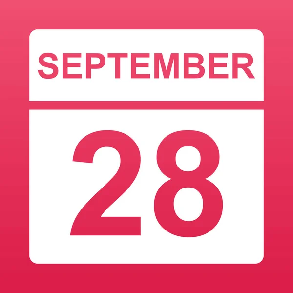 September 28. White calendar on a  colored background. Day on the calendar. Twenty-eighth of  september.  Simple vector illustration.