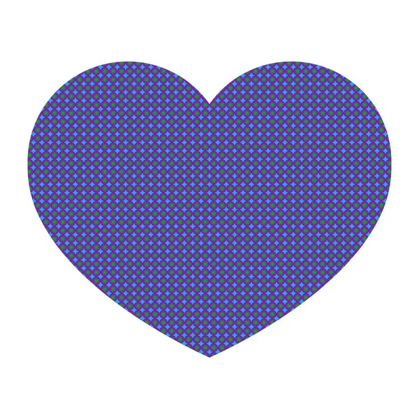 Corazón de un patrón geométrico de color. Pequeños círculos púrpura y verde dentro del corazón. Ilustración vectorial . — Vector de stock
