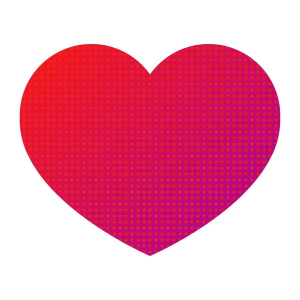 Corazón de un patrón geométrico de color. Pequeños círculos morados y rojos dentro del corazón.Corazón rojo. Ilustración vectorial . — Vector de stock