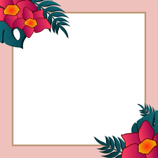 Desenho de cartão floral: folha de palma e flor exótica. Composição botânica de plantas para o design de convites de casamento, banners. Ilustração . — Fotografia de Stock