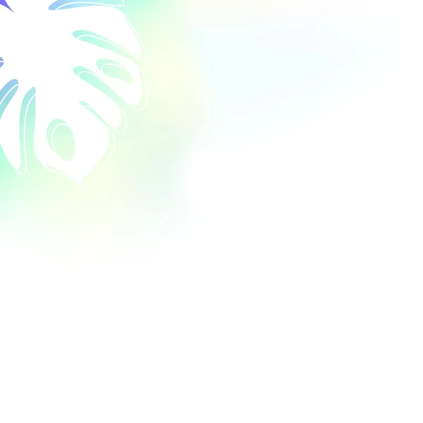 Una hoja blanca de palma en la esquina de la cubierta en una mancha borrosa de color. Hoja exótica de una planta sobre un fondo blanco con un lugar para el texto. Ilustración . —  Fotos de Stock