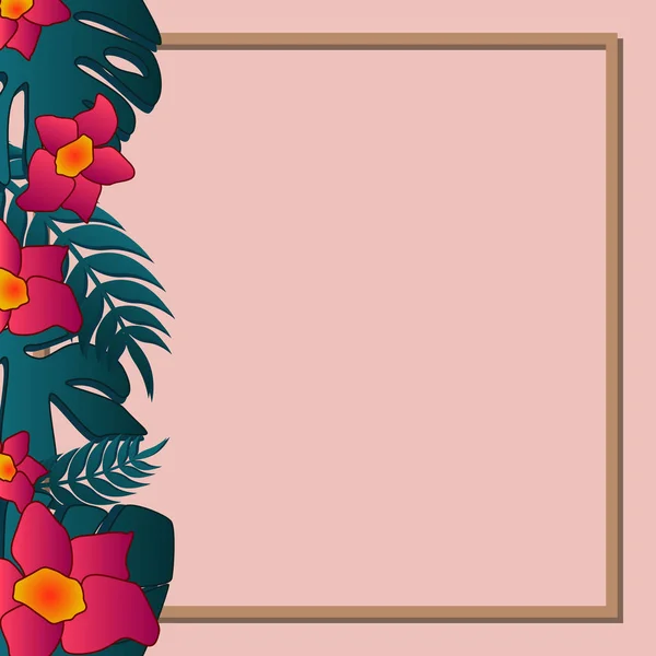 Marco botánico de hojas y flores exóticas. Banner para invitaciones, bodas, ventas. Ilustración . —  Fotos de Stock