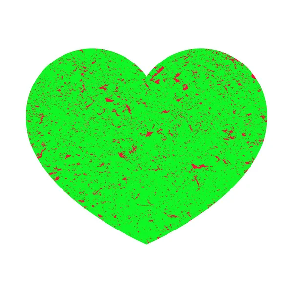 Coeur vert vif dans un style rétro. Coeur avec texture grunge. Objet isolé sur fond blanc. Illustration . — Photo