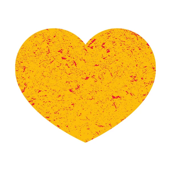 Corazón amarillo en una mota roja en un estilo grunge. Corazón aislado sobre un fondo blanco. Día de San Valentín. Ilustración . — Foto de Stock