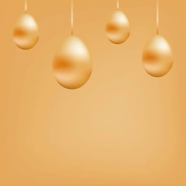 Bright banner of golned hanging eggs on the tape.Feliz Pascua. Copiar espacio. Bolas amarillas. Tarjeta de Navidad. Ilustración . —  Fotos de Stock