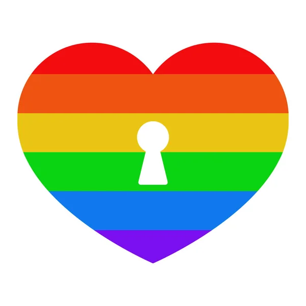 Corazón con una señal de bloqueo. Icono con una bandera LGBT sobre un fondo blanco aislado. Ilustración . — Foto de Stock