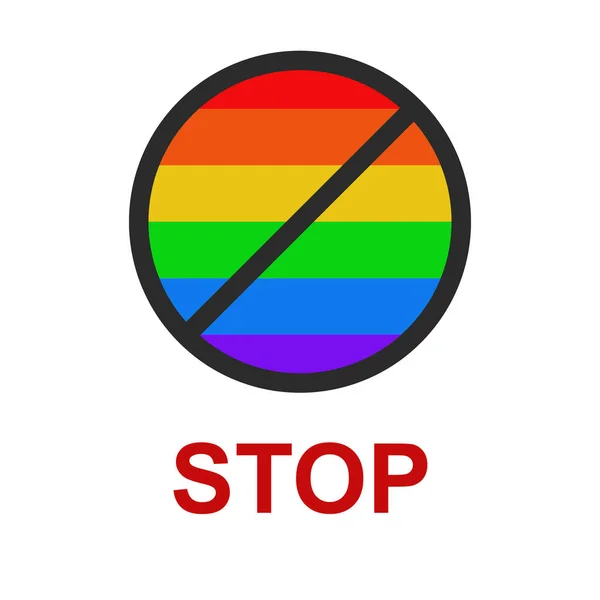 El signo cruzado para la bandera de las minorías nacionales lgbt. Debajo de la palabra icono stop. Ilustración sobre fondo blanco aislado . — Foto de Stock