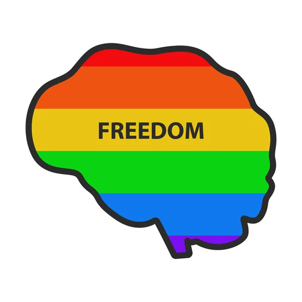Icono de un cerebro humano con la inscripción Libertad en el fondo de la bandera lgbt. Concepto. Ilustración . — Foto de Stock