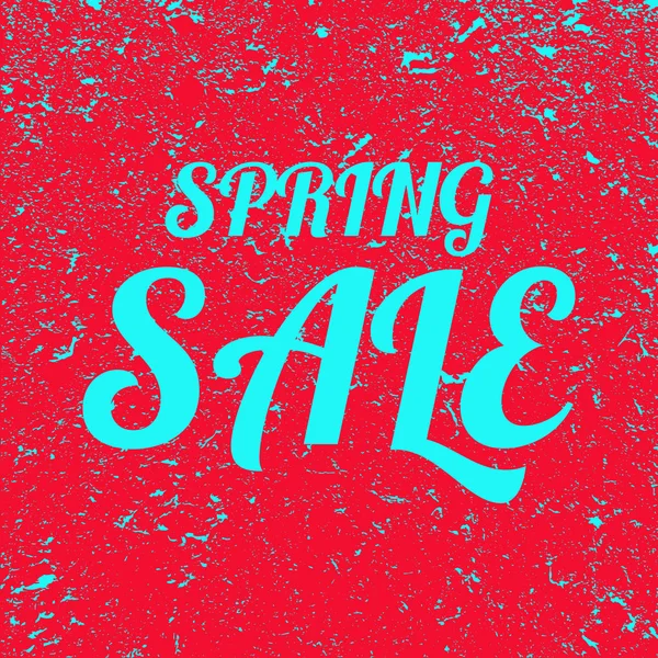 Ord våren försäljning grunge bakgrund. Röd banner med blå text våren försäljning. Illustration. — Stockfoto