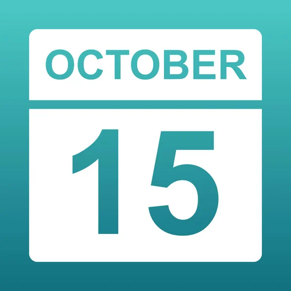 15 жовтня. Білий календар на кольоровому фоні. День у календарі. П'ятнадцятого жовтня. Синій зелений фон з градієнтом . — стоковий вектор