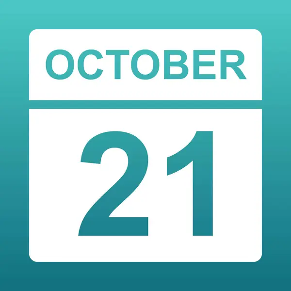 21 Ekim. Renkli arka planda beyaz takvim. Takvimde gün. Yirmi ilk Ekim. Degrade ile mavi yeşil arka plan. — Stok Vektör