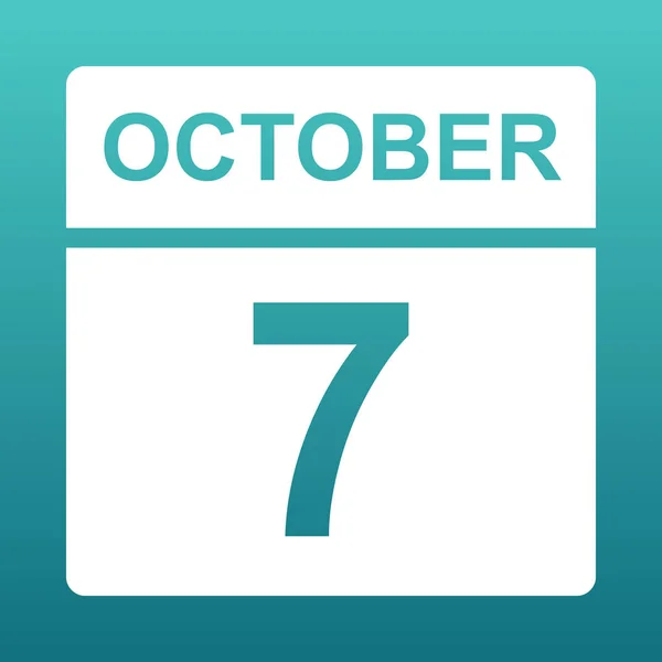 7 жовтня. Білий календар на кольоровому фоні. День у календарі. Сьомого жовтня. Синій зелений фон з градієнтом . — стоковий вектор