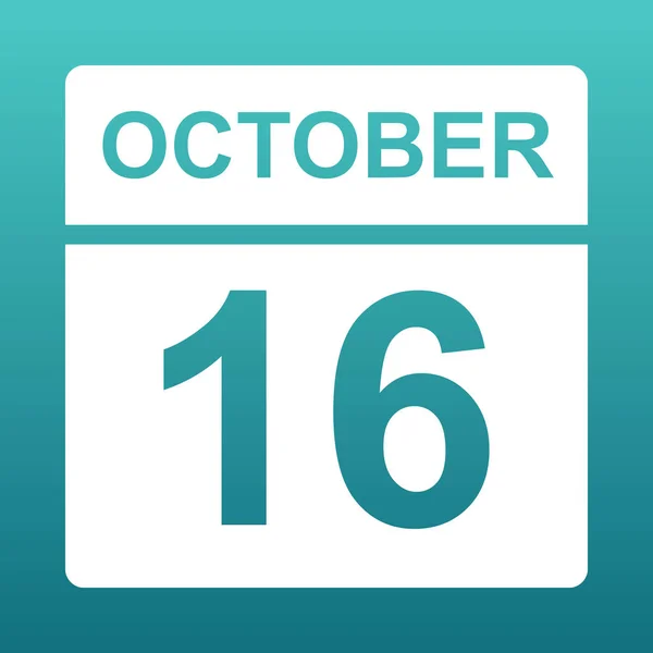 16 de octubre. Calendario blanco sobre fondo de color. Día en el calendario. Decimosexto de octubre. Fondo verde azul con gradiente . — Archivo Imágenes Vectoriales