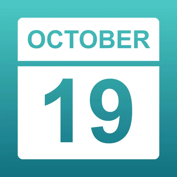 19 жовтня. Білий календар на кольоровому фоні. День у календарі. Дев'ятнадцятого жовтня. Синій зелений фон з градієнтом . — стоковий вектор