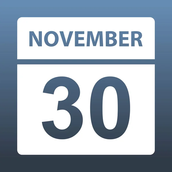 30 listopada. Biały kalendarz na kolorowym tle. Dzień w kalendarzu. Trzydziestego listopada. Ilustracja wektorowa. — Wektor stockowy
