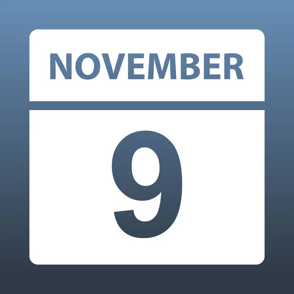 9 листопада. Білий календар на кольоровому фоні. День у календарі. Дев'яте листопада. Векторні ілюстрації . — стоковий вектор
