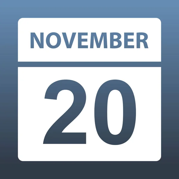 20 листопада. Білий календар на кольоровому фоні. День у календарі. Двадцятого листопада. Векторні ілюстрації . — стоковий вектор