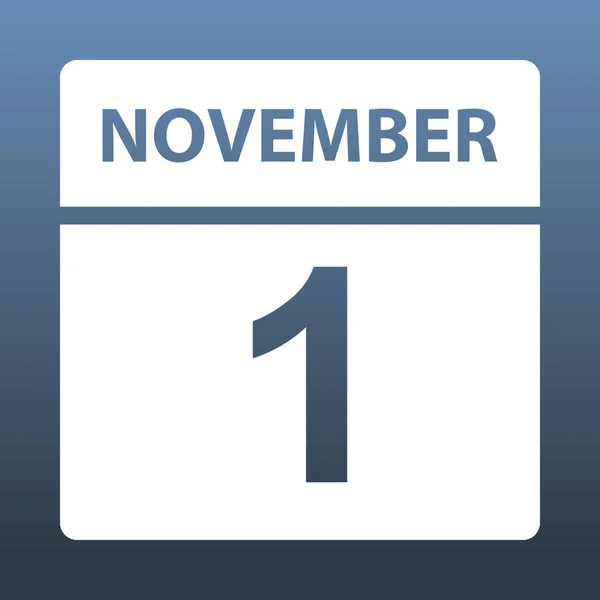 1 de Novembro. Calendário branco em um fundo colorido. Dia no calendário. Primeiro de novembro. Ilustração vetorial . —  Vetores de Stock
