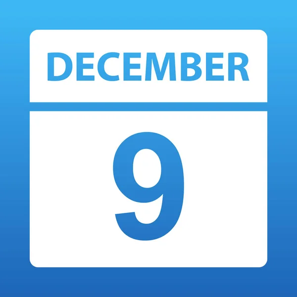 9 grudnia. Biały kalendarz na kolorowym tle. Dzień w kalendarzu. Dziewiąty grudnia. Ilustracja wektorowa. — Wektor stockowy