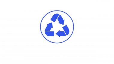 Simge animasyonu geri dönüştürün. Beyaz arka planda mavi oklar. Metni geri dönüştürme.