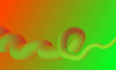 Yeşil turuncu arka planda 3D soyut akışkan şekil. Vektör çizimi. Parlak arkaplan, afiş, poster, yaratıcı şablonlar, kartlar, kapaklar. Geometrik soyut tasarım. Kopyalama alanı