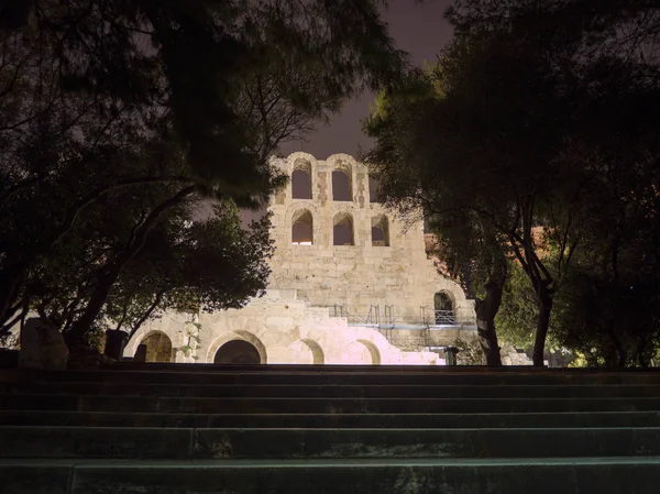 Entrada Teatro Herodion Iluminada Noite Atenas Greece — Fotografia de Stock