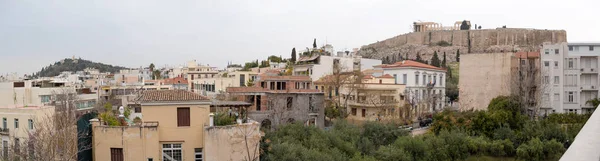 Panoramisch Uitzicht Gebouwen Van Athene Akropolis Heuvel Met Tempel Van — Stockfoto