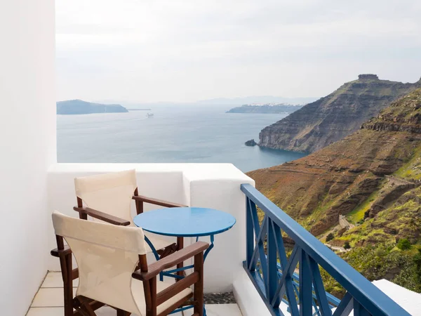 Balcony with beautiful view in Santorini island, Cyclades, Greece