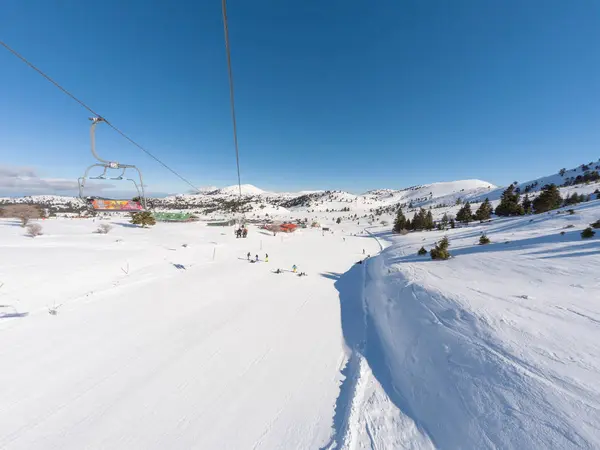 Kalavrita Griekenland Januari 2018 Uitzicht Vanuit Lift Kalavrita Skigebied Met — Stockfoto