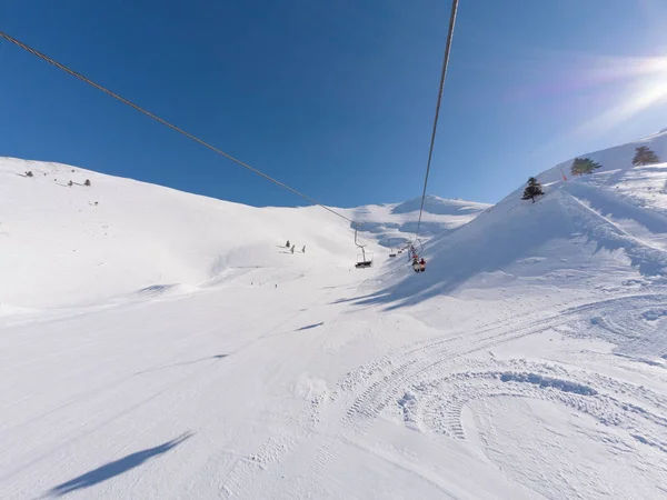 Impianti Risalita Sulle Piste Una Grande Stazione Sciistica Kalavrita Grecia — Foto Stock