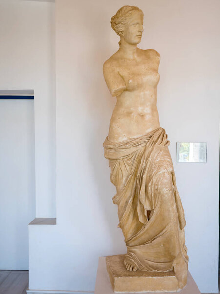 MILOS - GREECE, JULY 14, 2017: Aphrodite of Milos replica statue exhibit of the museum in Milos island, Greece