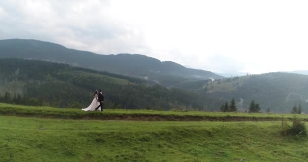 Jovem casal de amor celebrando um casamento nas montanhas Europa — Vídeo de Stock