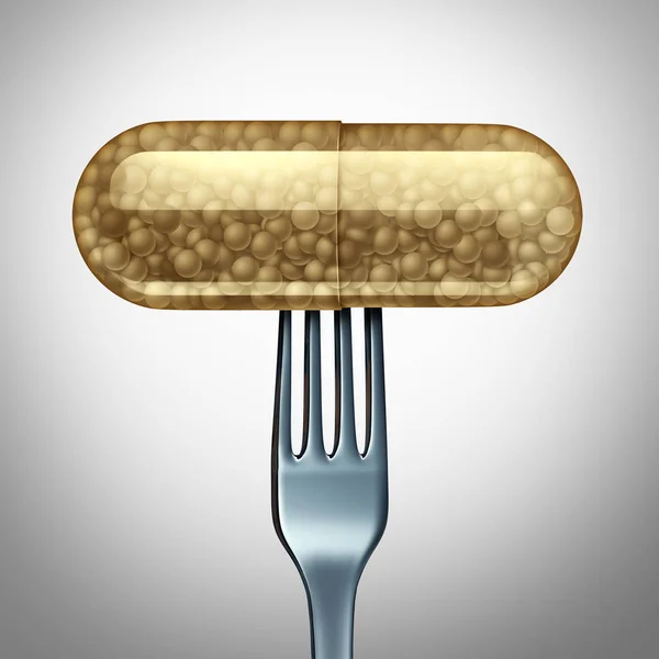 Probiotic Supplement Natural Digestive Support Medicine Pill Capsule Fork Illustration — Stock Photo, Image